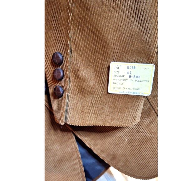 Mens Vtg 911 Collection Brown Corduroy 2 Button Sport Coat Blazer Size 42R NWT - Picture 4 of 14